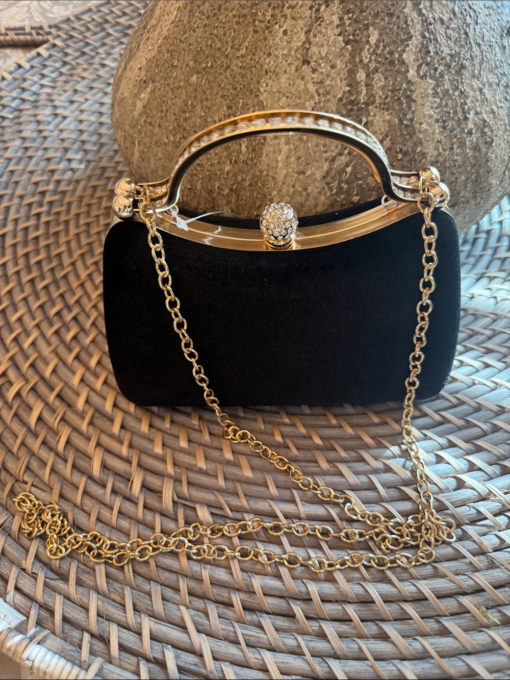 Elegant  Velvet Black Evening Clutch with  Gold Hardware. New with tags